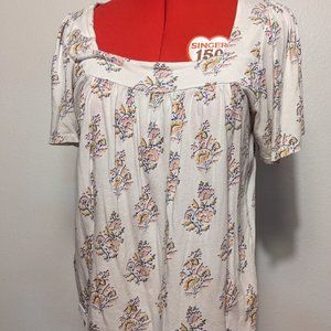 LUCKY - White Floral Peasant Shirt, Medium